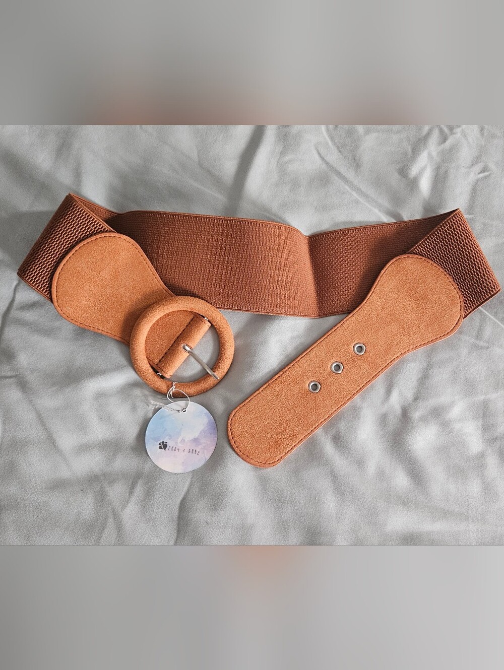 Wide Suede Stretch Belt in Tan